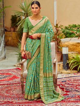 Sareemall - Womens Tussar Silk Light Green Printed Designer Saree with Unstitched Blouse