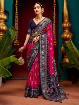 Sareemall - Womens Tussar Silk Pink Printed Designer Saree with Unstitched Blouse