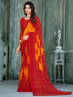 Akhilam - Womens Chiffon Red Printed Designer Saree with Unstitched Blouse