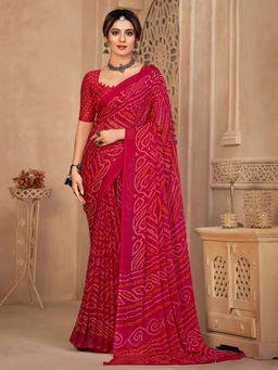 Akhilam - Womens Chiffon Pink Printed Designer Saree with Unstitched Blouse
