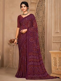 Akhilam - Womens Chiffon Purple Printed Designer Saree with Unstitched Blouse
