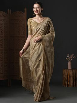 Akhilam - Womens Kota Doria Cotton Beige Printed Designer Saree with Unstitched Blouse