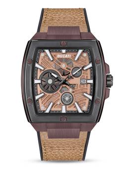 Ducati - Automated Quartz Analog Watch with Brown Textured Leather Strap (M)