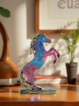 Golden Peacock - Multicolour Hand-Painted Galloping Horse Resin Figurine Showpiece