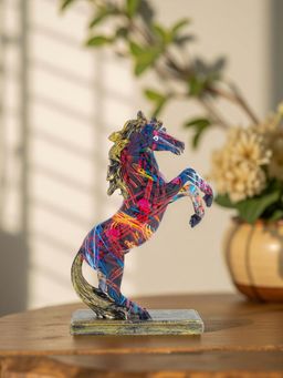 Golden Peacock - Multicolour Hand-Painted Galloping Horse Resin Figurine Showpiece