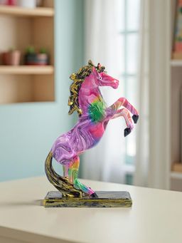 Golden Peacock - Multicolour Hand-Painted Galloping Horse Resin Figurine Showpiece