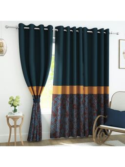 Story@Home - 300 Gsm Polyester Blackout 4 Pc Navy Blue & Copper