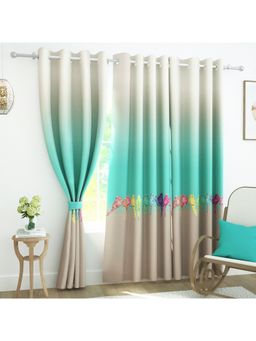 Story@Home - 300 Gsm Polyester Blackout 4 Pc Beige & Teal