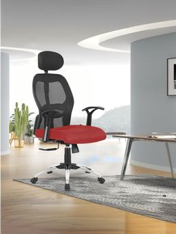 Savya Home - Apollo High Back Office, Work from Home Chair with 2D Lumbar Support, Steel Base (Red)