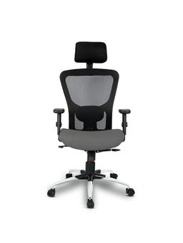 Savya Home - Beatle High Back Office Chair with Adjustable Arms and 2D Lumbar Support (Grey)