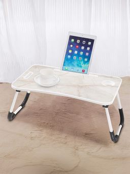 Savya Home - Wooden Foldable Laptop Table with C biding - Off White