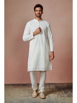 Manyavar - Off White & Cream Full Sleeves Kurta Churidar (Set of 2)