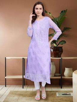 Seva Chikan - Hand Embroidered Mauve Georgette Lucknowi Chikankari Kurta with Inner (Set of 2)