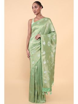Soch - Women Green Silk Geometric Saree with Unstitched Blouse