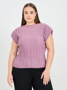 Styli - Women Plus Accordion Pleated Round Neck Top