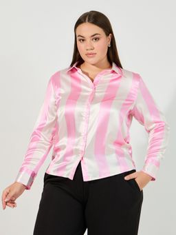 Styli - Women Plus Long Sleeve Shirt with Stripe Print