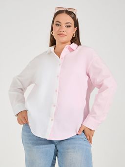 Styli - Women Plus Size Colorblock Oversized Button Down Shirt