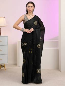 Libas - Black Zari Embroidered Saree With Solid Border And A Blouse Piece