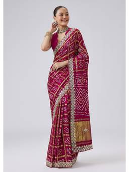 KALKI FASHION - Wine Satin Tie And Dye Bandhani Saree