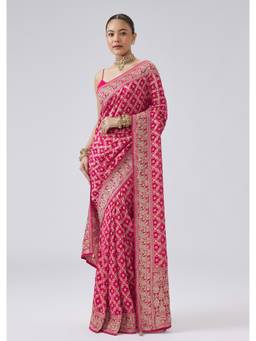 KALKI FASHION - Rani Pink Bandhani Print Woven Saree