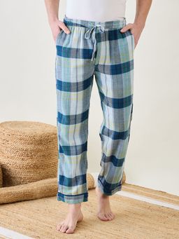 The Kaftan Company - Mens Blue Checks Lounge Pants