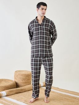 The Kaftan Company - Mens Black Checks Top and Pyjama (Set of 2)