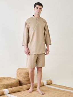 The Kaftan Company - Mens Beige Top and Shorts (Set of 2)