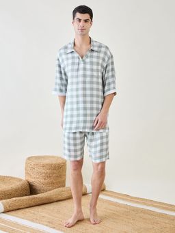 The Kaftan Company - Mens Sage Checks Shirt and Shorts (Set of 2)