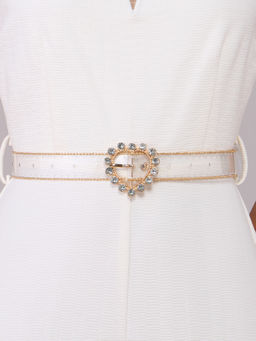 Pipa Bella by Nykaa Fashion - Transparent Embellished Heart Shaped Buckle Jeans Belt