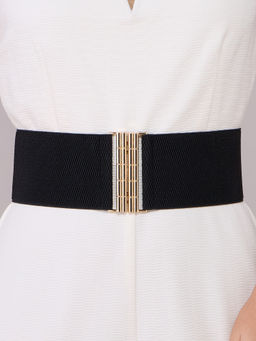 Pipa Bella by Nykaa Fashion - Black Textured Broad Gold Buckle Waist Belt
