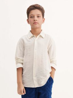 RARE ONES - Kids White Viscose Blend Textured Button Closure Regular Fit Shirt
