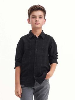 RARE ONES - Kids Black Viscose Blend Textured Button Closure Regular Fit Shirt