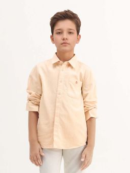 RARE ONES - Kids Hart Yellow Cotton Solid Button Closure Boxy Fit Shirt