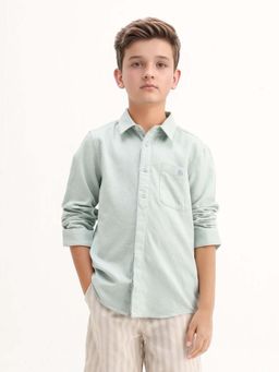 RARE ONES - Kids Hart Blue Cotton Solid Button Closure Boxy Fit Shirt