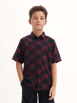 RARE ONES - Kids Navy Blue Viscose Blend Print Button Closure Regular Fit Shirt