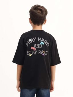 RARE ONES - Kids Drake Black Cotton Solid Oversized Fit T-Shirt
