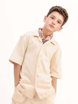 RARE ONES - Kids Vask Beige Cotton Solid Button Closure Regular Fit Shirt