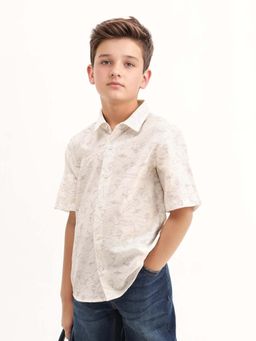 RARE ONES - Kids Reyin Off White Viscose Printed Button Closure Regular Fit Shirt