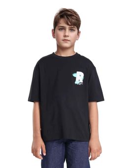 RARE ONES - Kids Comet Black Cotton Printed Slip-On Oversized Fit T-Shirt