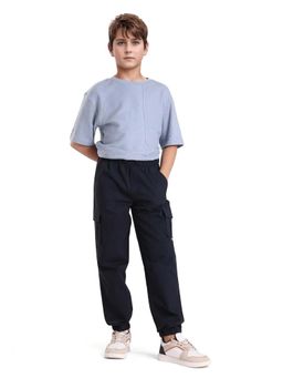 RARE ONES - Kids Zash Navy Blue Cotton Solid Regular Fit Joggers