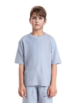 RARE ONES - Kids Perg-T Dusky Blue Cotton Short Sleeve Crew Neck Print T-Shirt