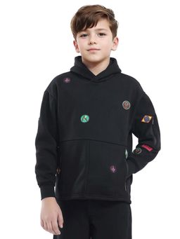RARE ONES - Kids Kar Black Cotton Poly Full Sleeve Applique Hoodie