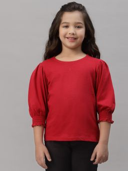 Mode by Red Tape - Girls Pure Cotton Red Round Neck Top