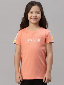 Mode by Red Tape - Girls Pure Cotton Bright Peach Round Neck T-Shirt