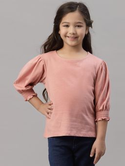Mode by Red Tape - Girls Pure Cotton Haze Pink Round Neck Top