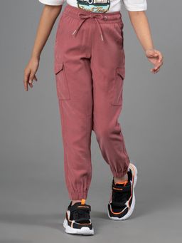 Mode by Red Tape - Dusky Pink Viscose Polyester Solid Girls Cargo Joggers