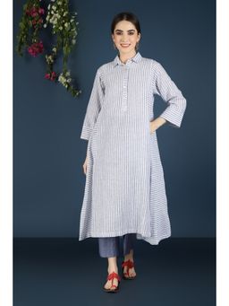 Vasstram - Blue Striped Kurta Set (Set of 2)