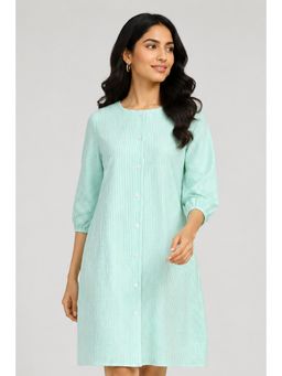 Twenty Dresses by Nykaa Fashion - Puff Sleeves Mint Green Stripes Cotton Seersucker Dress