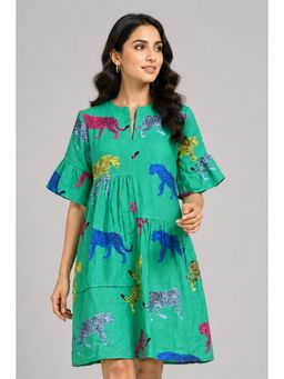 Twenty Dresses by Nykaa Fashion - Green Cotton Tiered Casual Knee Length Dress
