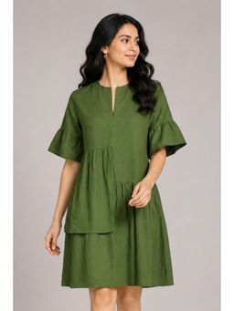 Twenty Dresses by Nykaa Fashion - Olive Green Asymmetric Tiered Casual Knee Length Dress